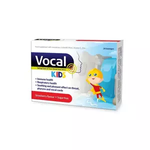 Vocal Vocal Kids měkké pastilky s příchutí Jahody doplněk stravy při potížích s hlasem příchuť strawberry 24 ks